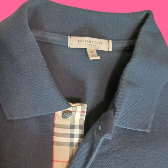 Burberry London Polo Shirt Short Sleeve Embroidered Logo Navy Blue Medium - Picture 4 of 10